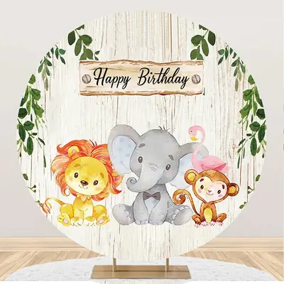 Beige Wood Leaves Cute Animals Birthday Backdrop - Aperturee