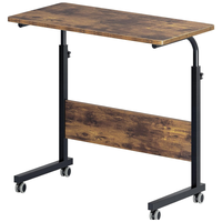 FCH Removable Chipboard & Steel Side Table with Rustic Brown Adjustable Work Table, Rolling Desk Laptop Computer Cart for Hom...