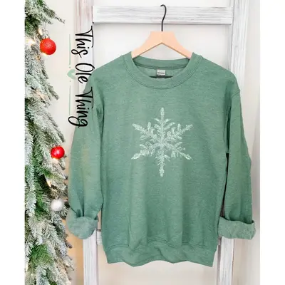 Classic Snowflake Patterned Crewneck Sweater with Trendy Distressed Finish christmas fall sweater autumn fall pullover sweate...