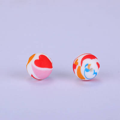 Printed Round with Heart Pattern Silicone Focal Beads