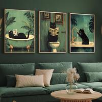 Cat & Bathroom Pattern Canvas Painting, 3 Counts/set Modern Wall Art Painting, Wall Art Decor for Home Living Room Bedroom Of...