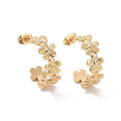 Ion Plating(IP) 304 Stainless Steel Flower Wrap Stud Earrings