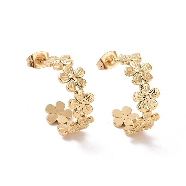 Ion Plating(IP) 304 Stainless Steel Flower Wrap Stud Earrings