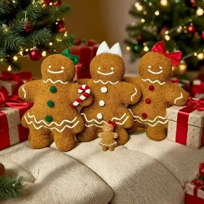 1pc Cute Christmas Plush Girl Gingerbread Pillow with red/green/white Bowknot Design, Warm Holiday Home Decor Cushion, Festiv...