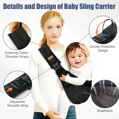 Baby Sling Carrier, Baby Carrier Newborn to Toddler, Toddler Carrier with Safety Buckle, One Shoulder Adjustable Shoulder Str...