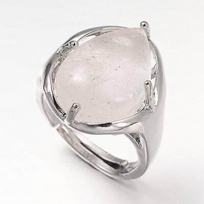 Teardrop Platinum Tone Brass Gemstone Adjustable Wide Band Rings