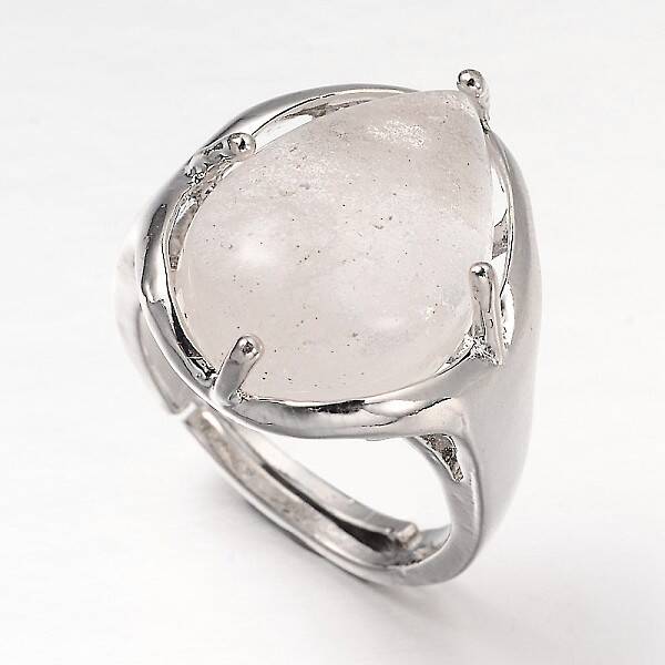 Teardrop Platinum Tone Brass Gemstone Adjustable Wide Band Rings