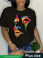 Plus Size Figure Print Round Neck Tee, Fashion Casual Shortsleeve Crewneck T-shirt, Women Summer Clothing for Daily Outdoo...