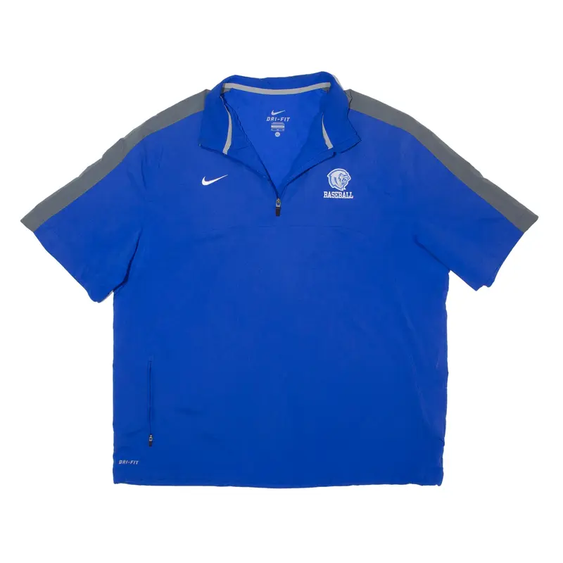 NIKE Short Sleeve 1/4 Zip Baseball Pullover USA Jacket Blue Mens XL
