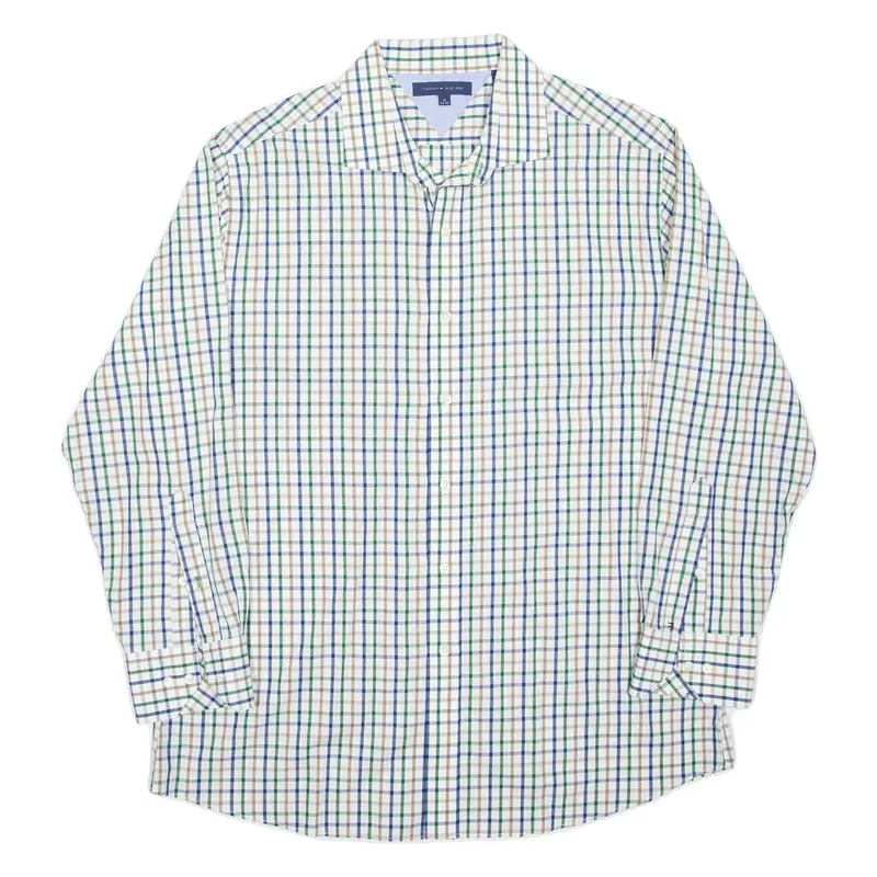 TOMMY HILFIGER Shirt White Plaid Long Sleeve Mens L