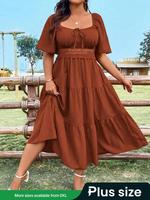 【plus Size】 Plain Lace Trim Ruffle Hem Dress, Casual Short Sleeve Dress for Summer, Women's Plus Clothing for Daily Wear,...