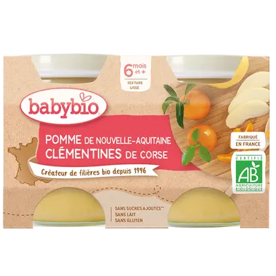 Babybio Fruit Jars - 6 months and more - Apple, Clementines - ORGANIC 2x130 g