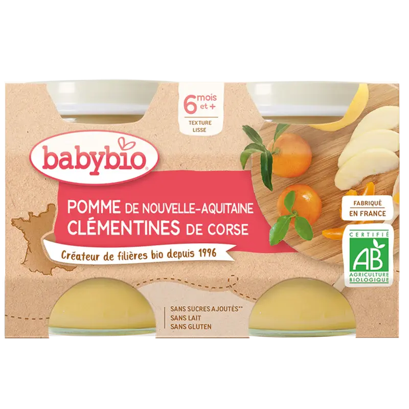 Babybio Fruit Jars - 6 months and more - Apple, Clementines - ORGANIC 2x130 g