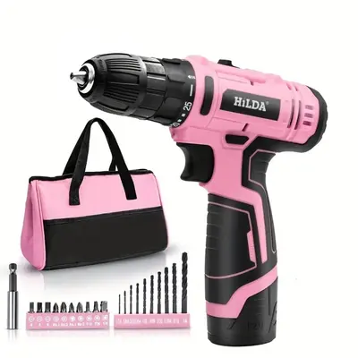 HILDA Impact Drill Set, 1 Set Portable Electric Drill & Screwdriver & Storage Bag Set, Rechargeable Cordless Power Drill Se...