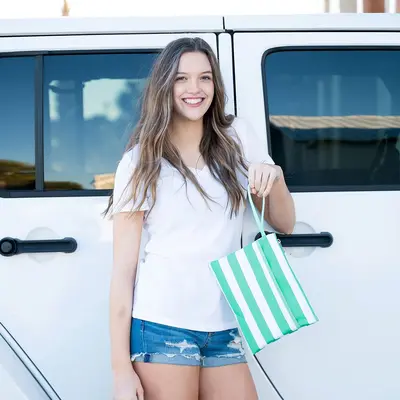 VIV&LOU Mint Stripe Zip Pouch Wristlet