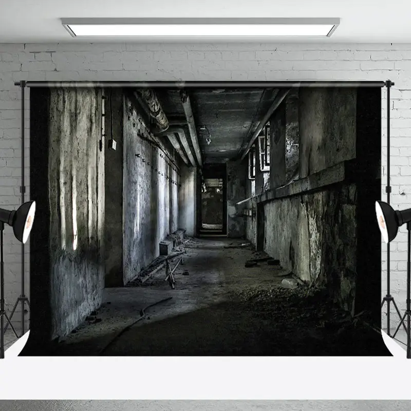 Aperturee Retro Dark Abandoned Corridor Architecture Backdrop - Aperturee
