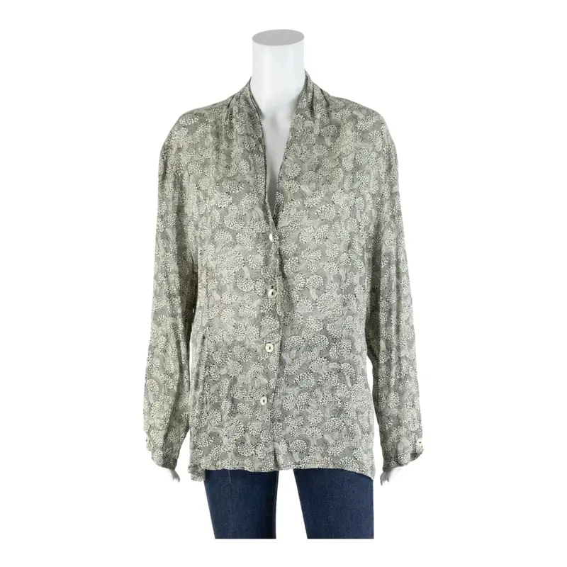 JESSICA C&A Grey 80s Crew Neck Crazy Pattern Long Sleeve Blouse Womens M