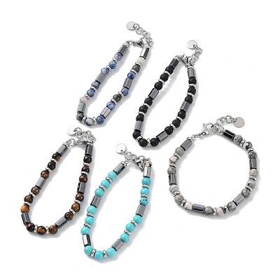 Synthetic Non-magnetic Hematite Faceted Column Beaded Bracelets