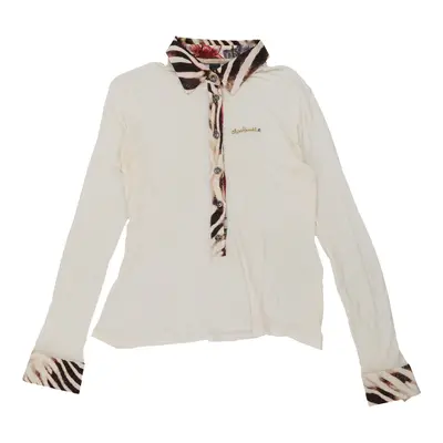 Cavalli Class Long Sleeve Polo Shirt - Small White Cotton | Size: small