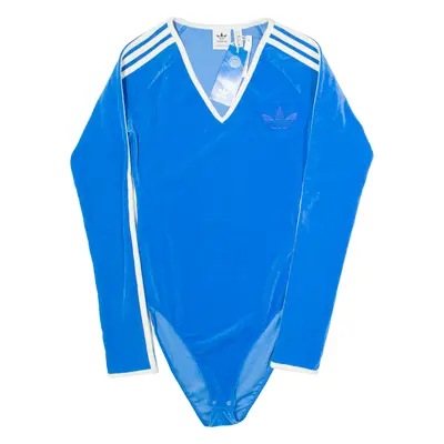 ADIDAS Womens Bodysuit Blue V-Neck Long Sleeve UK 10