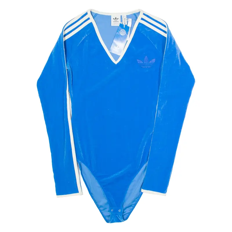 ADIDAS Womens Bodysuit Blue V-Neck Long Sleeve UK 10