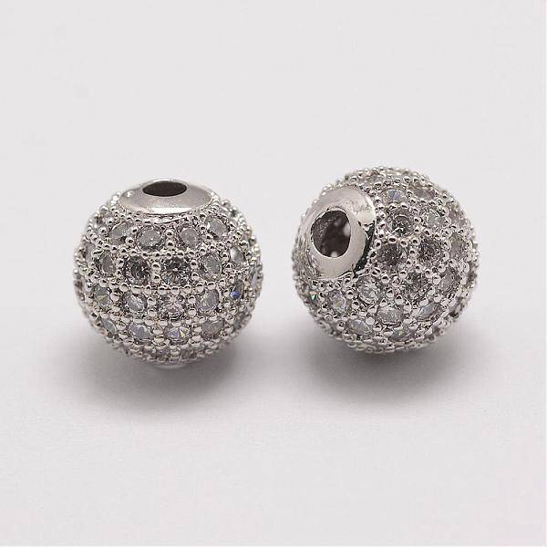 Brass Micro Pave Cubic Zirconia Beads