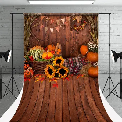 Pumpkin Sunflower Wood Photography Sweep Backdrop - Aperturee