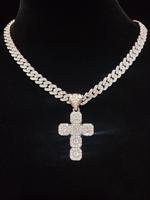 Hip Hop Artificial Diamond Cross Pendant Necklace As Gift, Couple Things, Fashion Rhinestone Cuban Chain Link Necklace for Me...