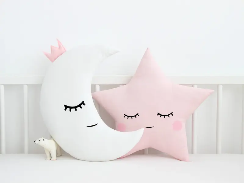 Set of 2 Pillows - White Crescent Moon Pillow and Pale Pink Star Pillow