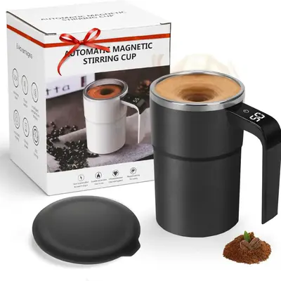 12.85oz Automatic Magnetic Stirring Coffee Mug, Rechargeable Digital Display Personal Coffee Cup for Office Kitchen Travel...