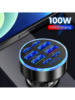 100W 8 Ports Fast Charging Car Charger Universal Super Fast Charging Conversion Plug Multifunctional Mobile Phone Car Charger...