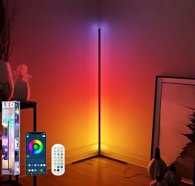 RGBIC Smart Corner Lamp, USB Powered Camping Light w/ Music Sync & 16 Million Colors Modern Standing Light with APP Control,...