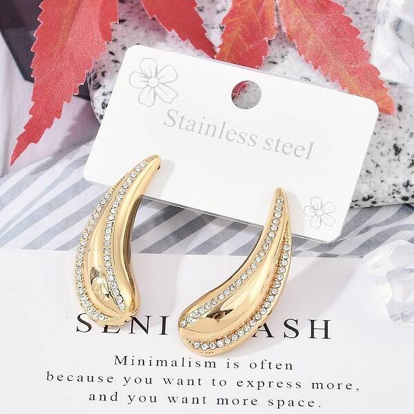 304 Stainless Steel Rhinestone Stud Earrings