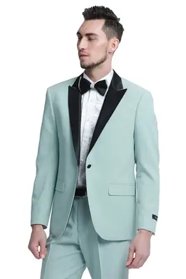 Mint Green Men's Wedding & Prom Tuxedo with One Button Peak Lapel