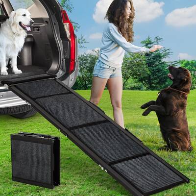 Garvee Upgraded Heavy Duty Dog Ramp for Cars, 71 x20 Folding Pet Ramp for Large Dogs with Non-Slip Surface Portable Dog Car...