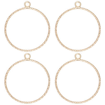 Beebeecraft 1 Box 20Pcs Ring Charms 18K Gold Plated Round Circle Pendant Charm with Hole for Jewelry Making
