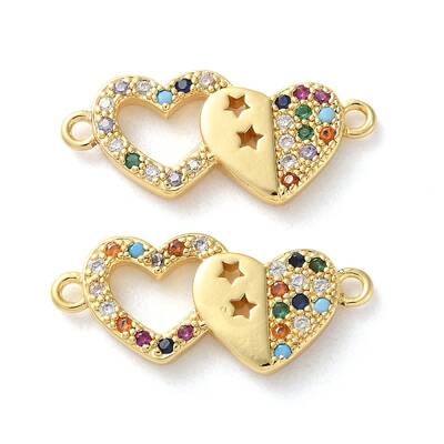 Rack Plating Brass Cubic Zirconia Double Heart Connector Charms