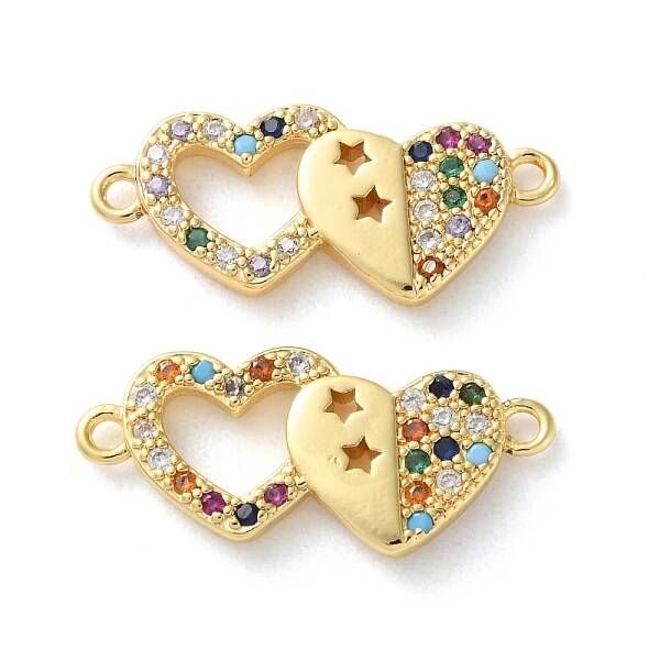 Rack Plating Brass Cubic Zirconia Double Heart Connector Charms