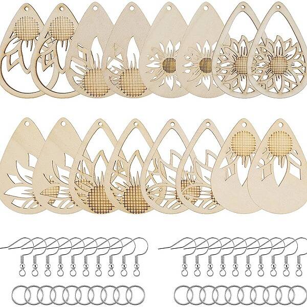 DIY Teardrop with Sunflower Wood Dangle Earring Making Kit