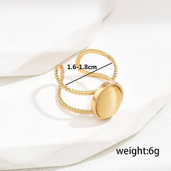 Stylish Stainless Steel Cat Eye Oval Open Cuff Ring for Women Vacation Gift