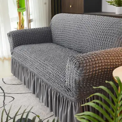 Solid Color Sofa Cover, Non-slip Sofa Slipcover with Skirt, Halloween Decor Furniture Protector for Living Room, Bedroom, and...