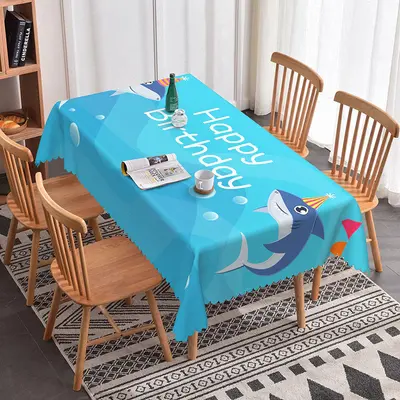 Aperturee Happy Birthday Blue Shark Party Rectangle Tablecloth, 52x70 Inch, 30.82 USD, rectangle tablecloths, ZJY04663-A