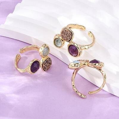 Natural Amethyst/Korean Jade/Agate Germ Cuff Rings