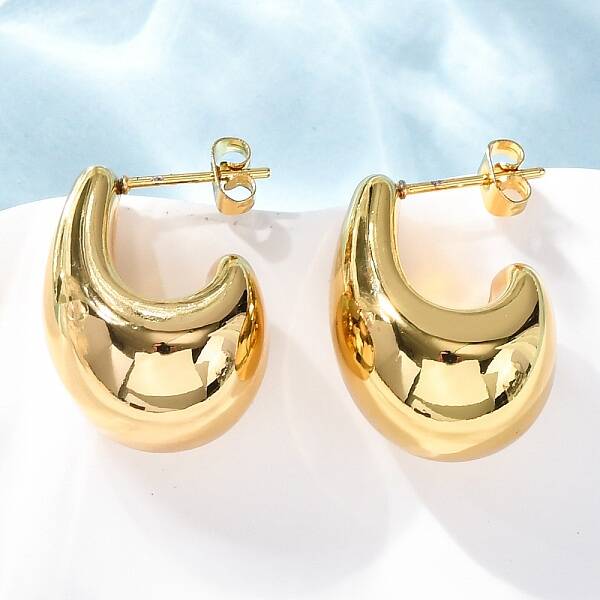 J-Shaped 304 Stainless Steel Stud Earrings