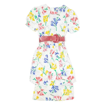 Womens Day Dress White Floral Short Sleeve Knee Length S