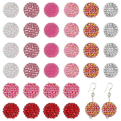 32 Pcs 8 Color Resin Rhinestone Bubblegum Ball Beads