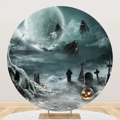 Foggy Moon Night Ghosts Round Halloween Backdrop