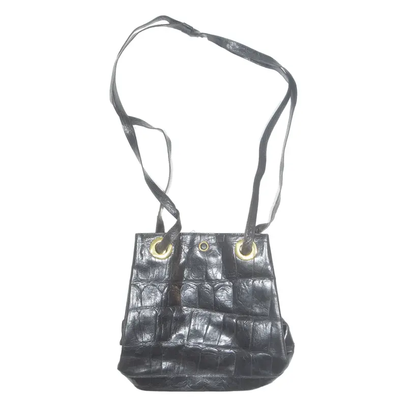 KUNN Womens Shoulder Bag Black Leather Animal Print