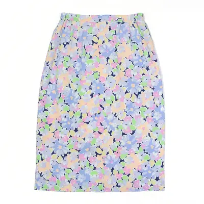 JEAN BIOLAY Pencil Skirt Blue 90s Floral Midi Womens XS