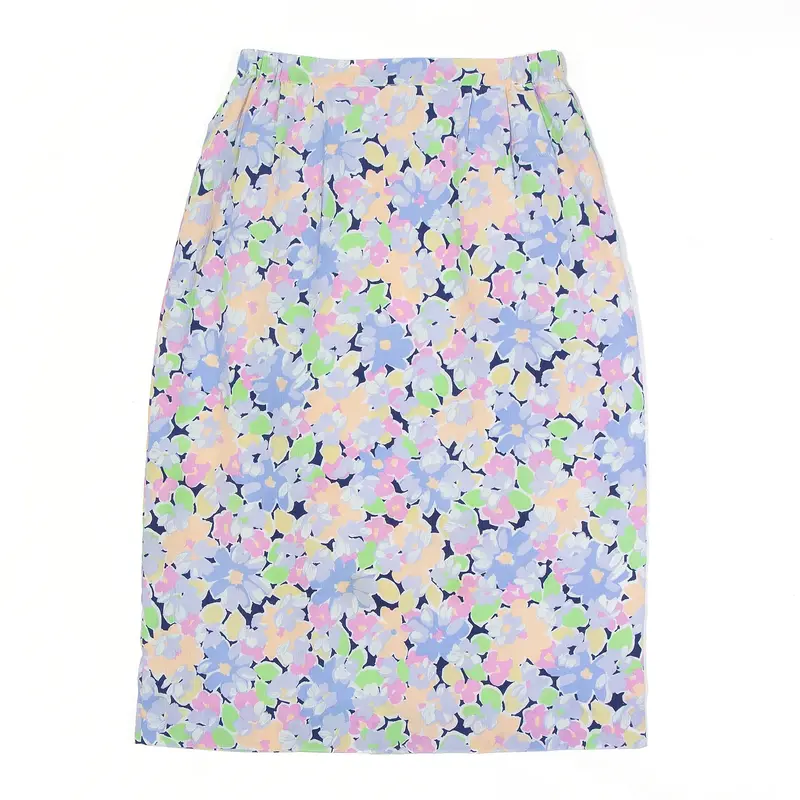JEAN BIOLAY Pencil Skirt Blue 90s Floral Midi Womens XS